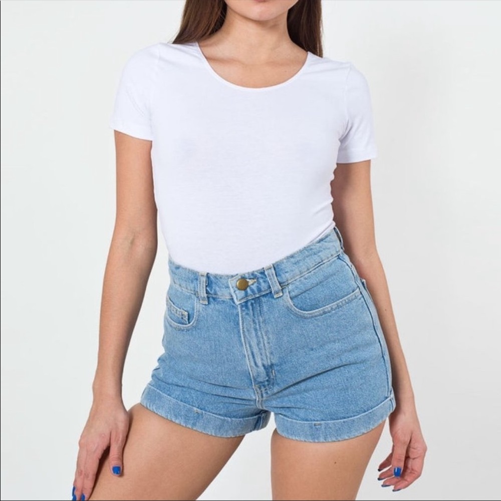 American Apparel High Rise Cuffed Jean Shorts - Picture 7 of 9